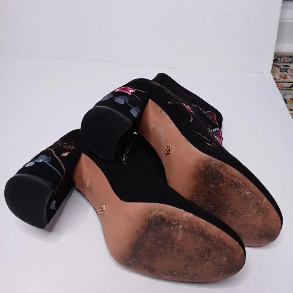 Nanette Lepore Black Suede Embroidered Lilly Ankle